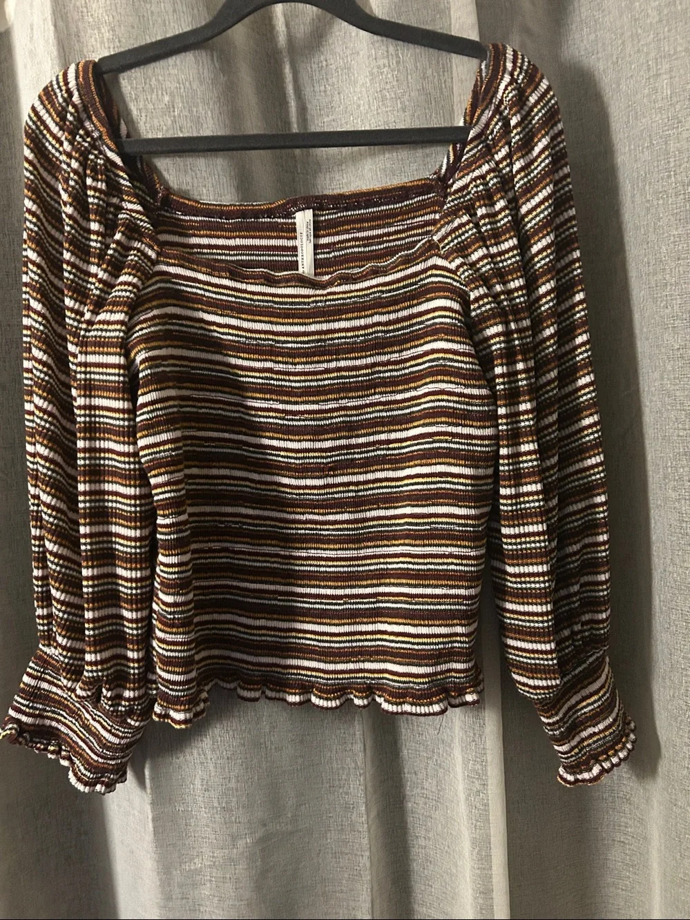 Anthropologie Smocked-Sleeved Top Square Neck szXL Cottagecore Fall Ready